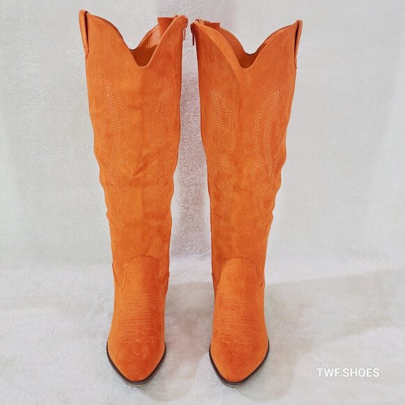 Wild Ones Orange Faux Suede Country Western Cowgirl Knee Boots - Picture 14 of 15